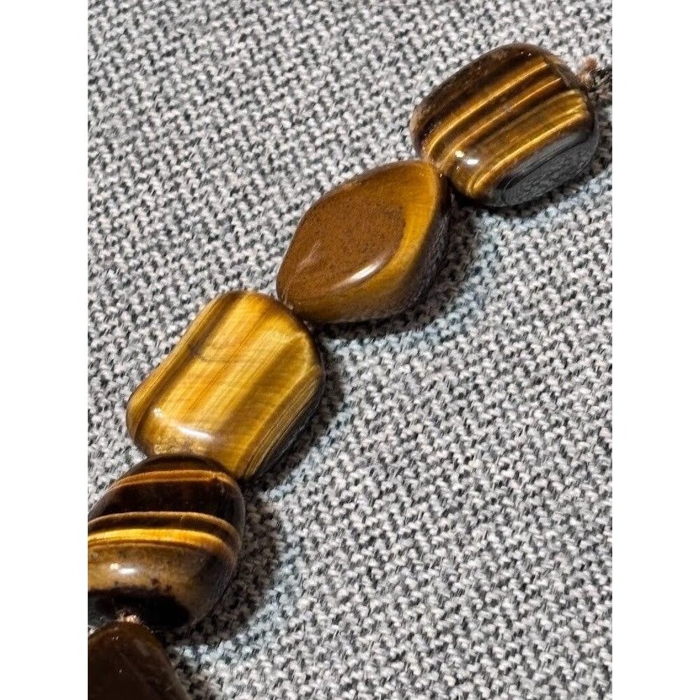 Vintage Sterling Silver Tiger’s Eye Necklace Hand Knotted Shou Bead 17" Chinese - Picture 13 of 16